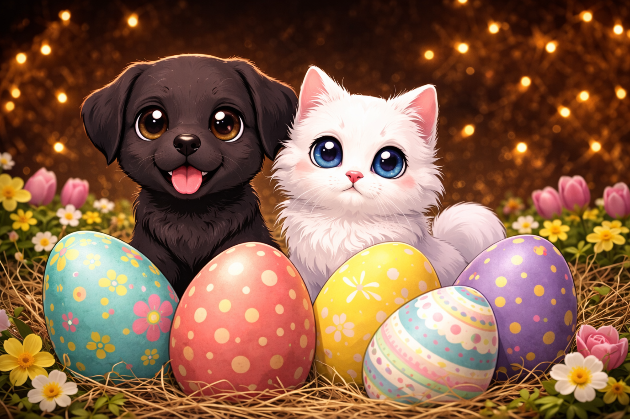 Cute dog and cat illustration